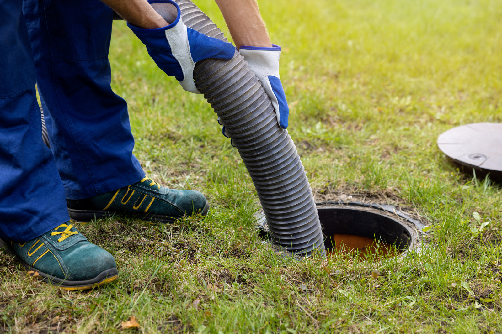 Ruiming van een septische put met gespecialiseerd materiaal